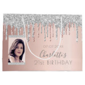 Birthday rose gold glitter photo pink silver name große geschenktüte (Rückseite)