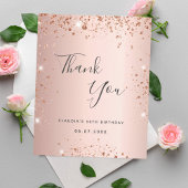 Birthday Rose Gold Glitter Thank you Card