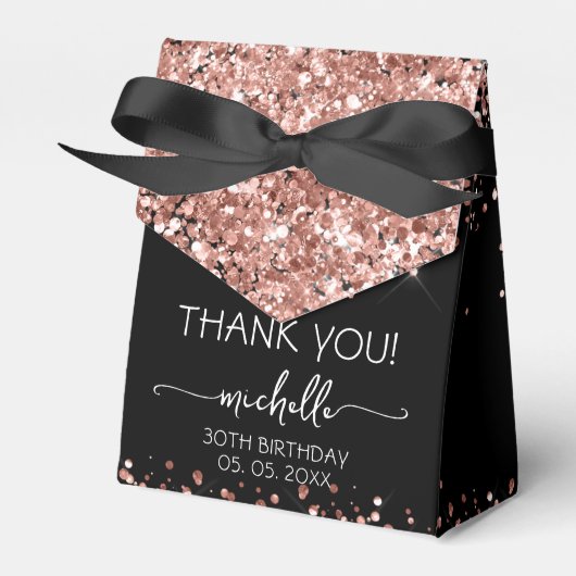 Birthday Rose Gold Glitzer Monogram Vielen Dank Geschenkschachtel (Vorderseite)