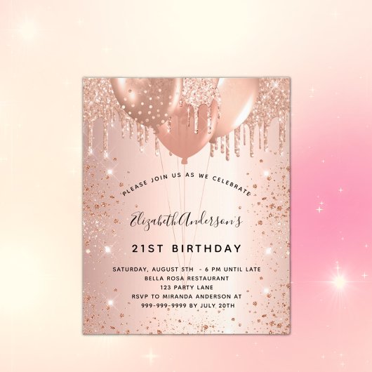 Birthday Rose Gold Glitzer Staubballons Haushalt Flyer