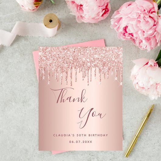 Birthday Rose Gold Glitzer Tropfen Danke Budget Flyer