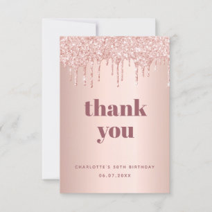 Birthday Rose Gold Glitzer Tropfen glamourös Dankeskarte