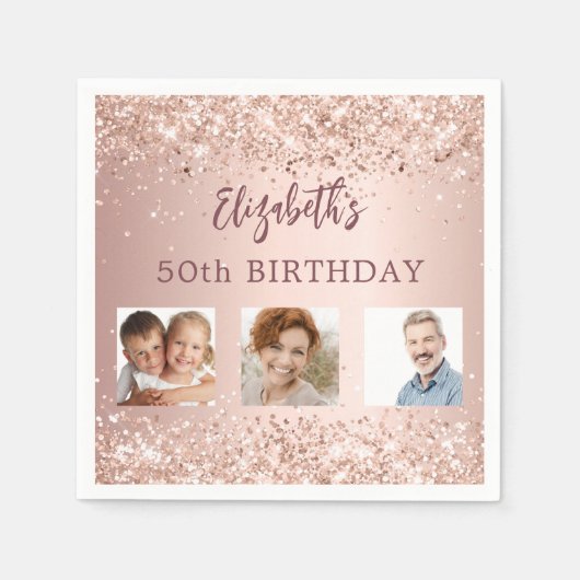 Birthday Rose Gold Konfetti Foto Serviette (Vorderseite)