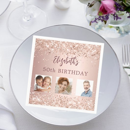 Birthday Rose Gold Konfetti Foto Serviette