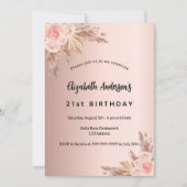 Birthday Rose Gold Pampas Gras Blumenboho Einladung (Vorderseite)