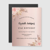 Birthday Rose Gold Pampas Gras Blumenluxus Magneteinladung (Vorne/Hinten)