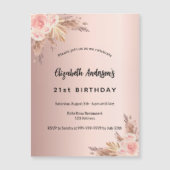 Birthday Rose Gold Pampas Gras Blumenluxus Magneteinladung (Vorderseite)