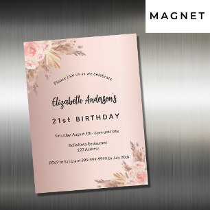 Birthday Rose Gold Pampas Gras Blumenluxus Magneteinladung