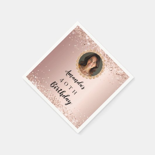 Birthday rose gold photo diamonds serviette (Ecke)