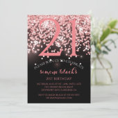 Birthday Rose Gold Rosa Glitzer Glam 21. Einladung (Stehend Vorderseite)