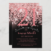 Birthday Rose Gold Rosa Glitzer Glam 21. Einladung (Vorne/Hinten)
