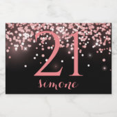 Birthday Rose Gold Rosa Glitzer Glam 21. Schaumweinetikett (Einzelnes Label)