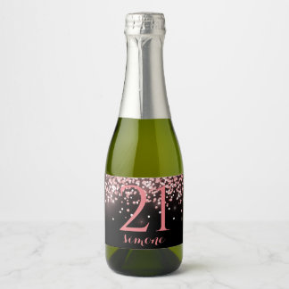 Birthday Rose Gold Rosa Glitzer Glam 21. Schaumweinetikett