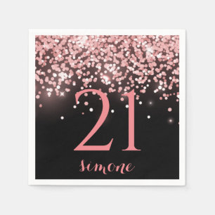Birthday Rose Gold Rosa Glitzer Glam 21. Serviette