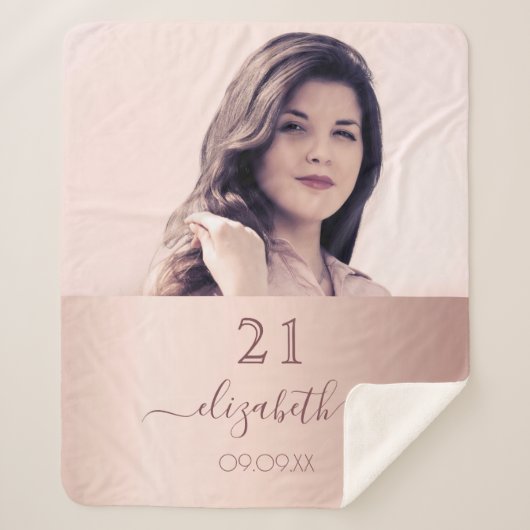Birthday Rose Gold Rose Foto Name Sherpadecke (Vorderseite)