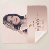Birthday Rose Gold Rose Foto Name Sherpadecke (Vorderseite (Horizontal))