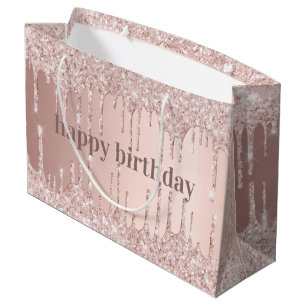 Birthday Rose Gold Rose Glitzer Tropfen Große Geschenktüte