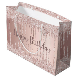 Birthday Rose Gold Rose Glitzer Tropfen Große Geschenktüte