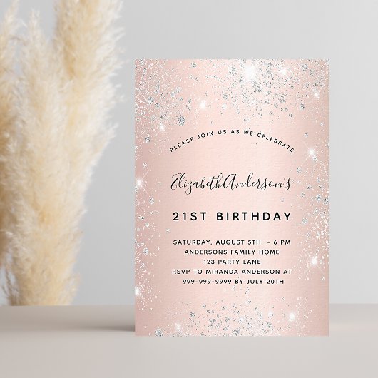 Birthday Rose gold Schwarz Glitzer Luxus Einladung