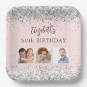 Birthday Rose Gold Silber Konfetti Foto Pappteller (Vorderseite)