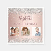 Birthday Rose Gold Silber Konfetti Foto Serviette (Vorderseite)