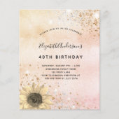 Birthday Rose Gold Sonnenblumen Einladung (Vorderseite)