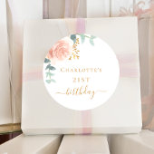 Birthday Rose Goldblume Eukalyptusgrün Runder Aufkleber