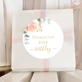 Birthday Rose Goldblume Eukalyptusgrün Runder Aufkleber