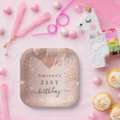 Birthday Rose Goldblush Glitzer Ballons Name Pappteller (Party)