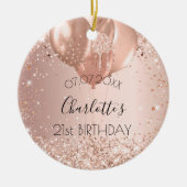 Birthday Rose Goldblush Glitzer Namensballons Keramik Ornament (Vorne)