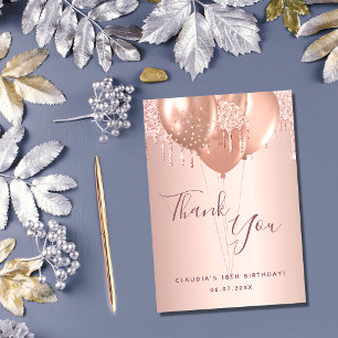 Birthday Rose Goldblush Glitzer Tropfen Ballons Dankeskarte
