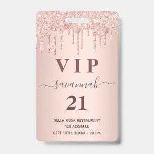 Birthday Rose Goldblüte Glitzer Tropfen Vip Ausweis