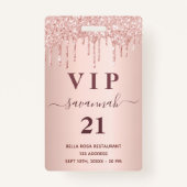 Birthday Rose Goldblüte Glitzer Tropfen Vip Ausweis (Vorderseite)