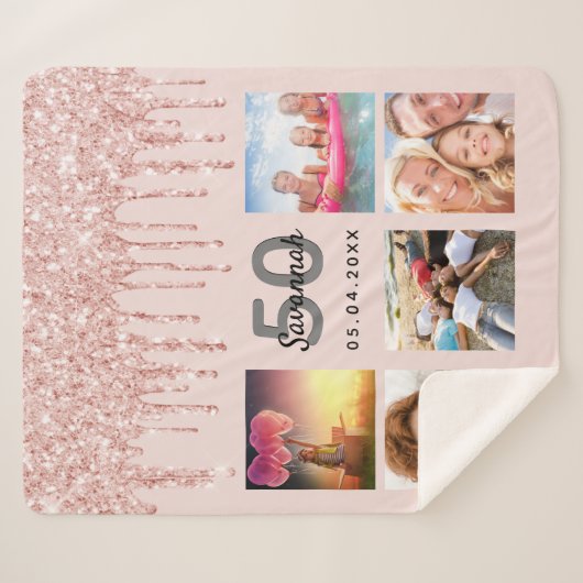 Birthday Rose Goldene Rose Glitzer Foto Sherpadecke (Vorderseite (Horizontal))