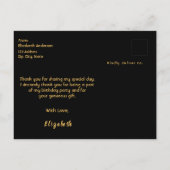 Birthday Rose goldene Verglasung schwarz Danke Postkarte (Rückseite)