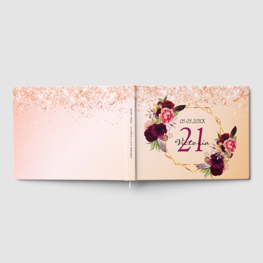 Birthday Rose goldfarbener geometrischer Glitzer S Gästebuch (Voll)