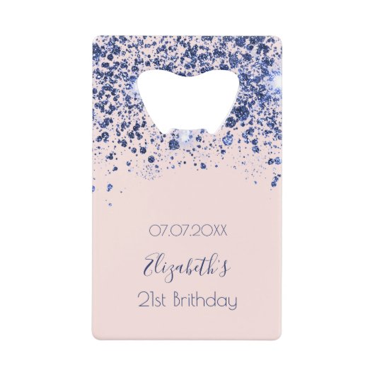 Birthday Rose Goldmedaille blauen Glitzer Name Geldbeutel Flaschenöffner (Vorderseite)