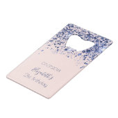 Birthday Rose Goldmedaille blauen Glitzer Name Geldbeutel Flaschenöffner (Vorderseite Schrägansicht)