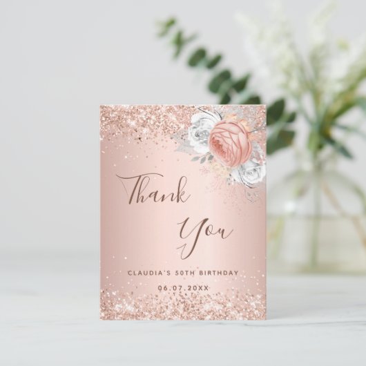 Birthday Rose Goldmedaille Blütenblau Dankeskarte (Stehend Vorderseite)