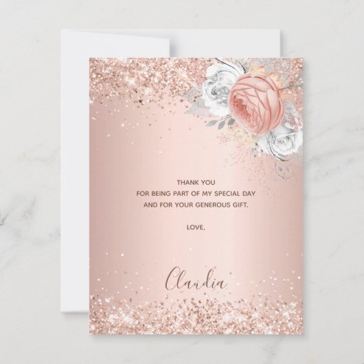 Birthday Rose Goldmedaille Blütenblau Dankeskarte (Rückseite)