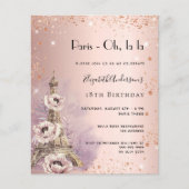 Birthday Rose Paris Eiffel Einladung (Vorderseite)
