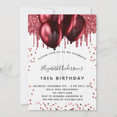 Birthday Rot-Weiß-Glitzer-Ballons Luxus Einladung (Vorderseite)