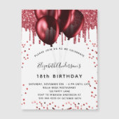 Birthday Rot-Weiß-Glitzer-Ballons Luxus Magneteinladung (Vorderseite)