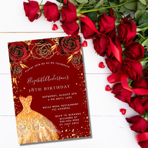 Birthday Rotgold Glitzer Luxus Einladung