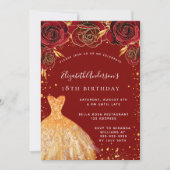 Birthday Rotgold Glitzer Luxus Einladung (Vorderseite)