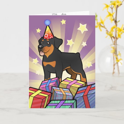Birthday Rottweiler Karte (Gelbe Blume)