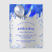 Birthday Royal Blue Silber Ballons Luxus Magneteinladung (Vorderseite)