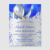 Birthday Royal Blue Silber Ballons Luxus Magneteinladung (Vorderseite)