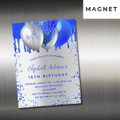 Birthday Royal Blue Silber Ballons Luxus Magneteinladung