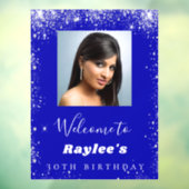 Birthday Royal Blue Silber Glitzer Foto Empfang Fensteraufkleber (Blatt 3)